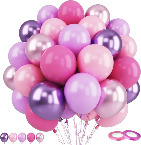 Miniatura 28 de Funhot - Set de globos rosados, 60 globos de látex rosa intenso, 30,5 cm, globos de confeti rosa, globos de fiesta metálicos rosa pastel, helio
