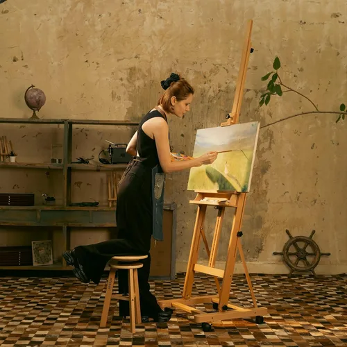 Miniatura 6 de MEEDEN Caballete para Pintura y Exhibición, Caballete de Arte de Piso con Marco H Ajustable para Dibujo, Madera de Haya Resistente Sostiene Lienzo
