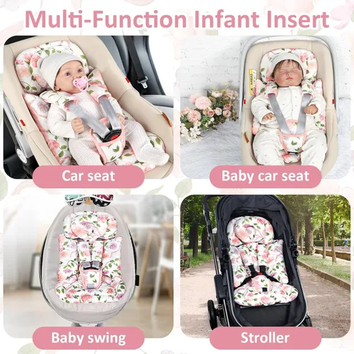 Miniatura 7 de Inserto de asiento de automóvil infantil con cojín extraíble para niñas bebés, inserto reversible para asiento de automóvil recién nacido
