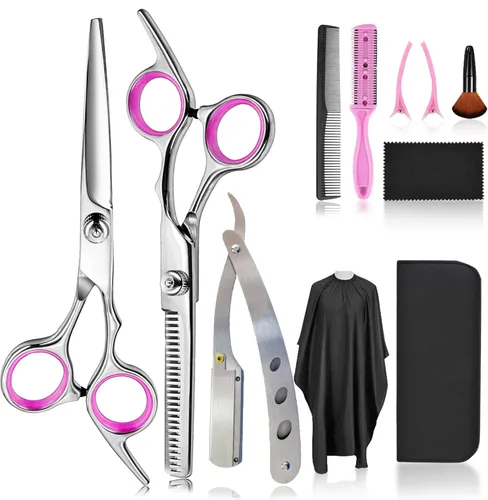 Miniatura 8 de Fcysy Kit profesional de corte de pelo de peluquero afilado de 10 piezas, juego de tijeras de adelgazamiento, tijeras de corte de pelo y tijeras