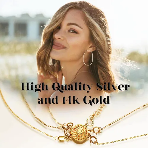 Miniatura 5 de Dailyacc Cierre de collar en capas para mujer, cierre de joyería deslizante de plata y oro de 14 quilates, conectores de pulsera
