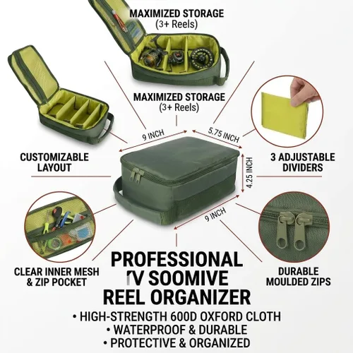 Miniatura 7 de Bolsa de aparejos de pesca, bolsas de pesca impermeables, carrete de pesca portátil y bolsa de equipo con 3 divisores ajustables para carretes