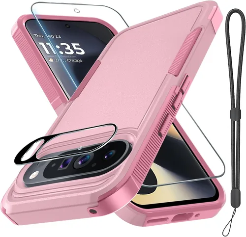 Miniatura 33 de Funda para Google Pixel 10 Pro XL con correa para la muñeca + protector de pantalla de vidrio templado + cubierta para lente de cámara, cuerpo Verde