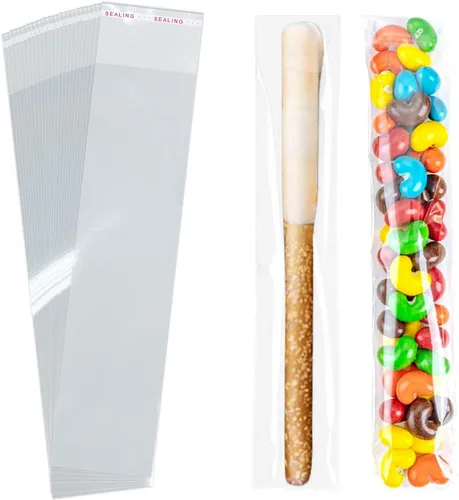 SUREHOME Bolsas para barra de pretzel, 100 bolsas de pretzels de 2 x 8 pulgadas, bolsas individuales transparentes resellables y autosellables,