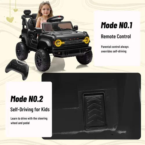 Miniatura 4 de YOFE Juguete de batería de 12V para niños, Ford Bronco Raptor Coche eléctrico para niños con control remoto para padres, camioneta con batería