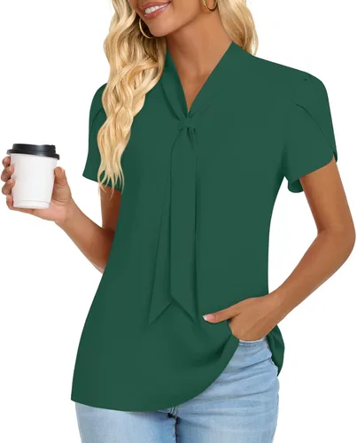 Miniatura 2 de Anymiss Blusas de trabajo de gasa para mujer, estilo casual, de verano, de manga corta, para primavera