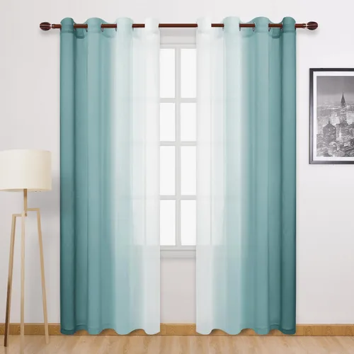 Miniatura 10 de DWCN Cortinas Transparentes de Lino Sintético Negro Degradado Ombré - Cortinas Semi Transparentes de Gasa con Ojales en la Parte Superior