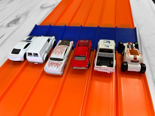 Miniatura 3 de 6 carriles de salto Compatible con el juego de pista de carreras de 6 carriles Super Hot Wheels Parada de 6 carriles (Azul)