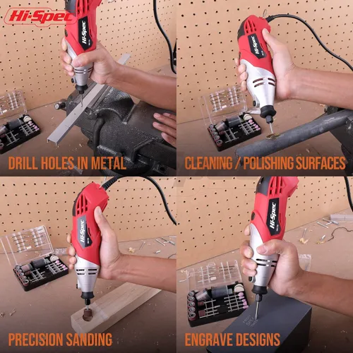 Miniatura 6 de Hi-Spec Juego de herramientas rotativas de 170 W 1.4 A con 121 piezas Dremel compatibles accesorios de brocas. Taladro, corte, recorta, muele