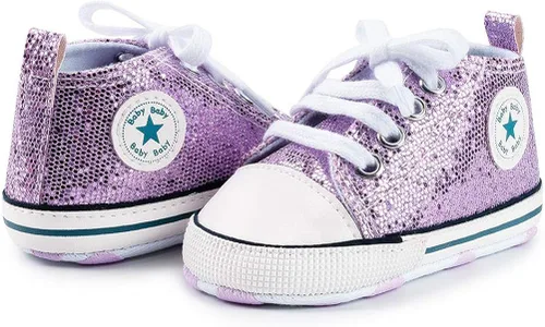 Miniatura 5 de Zapatos deportivos de lona para bebés y niñas con diseño de estrellas, suela antideslizante suave para recién nacidos, primeros caminantes