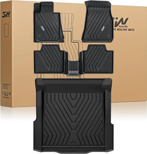 Miniatura 31 de 3W - Alfombrillas de piso para automóvil, para todo tipo de clima, de elastómero termoplástico (TPE), juego completo para 1ª y 2ª filas, color negro