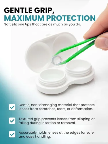 Miniatura 3 de SPORTS WORLD VISION Pinzas suaves para quitar lentes de contacto y de inserción, verde, compacto, plástico, color verde, fácil de transportar