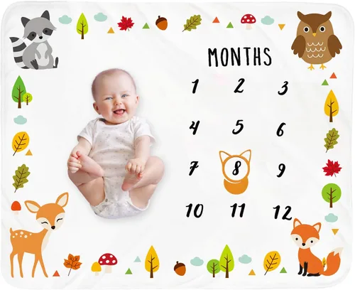 Tebaby Manta mensual de hitos para bebé, manta unisex para el mes del recién nacido, para niños y niñas, regalo personalizado para ducha, decoración