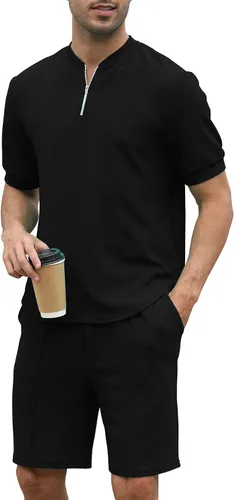 Miniatura 104 de FZNHQL Conjunto deportivo de moda para hombre, 2 piezas, casual, atlético, para correr, manga corta/larga, conjunto para hombre