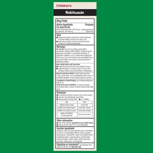 Miniatura 6 de Robitussin Medicamento para la tos y la congestión torácica DM para niños de saúco, alivio de la congestión del pecho y jarabe para la tos, 4 onzas