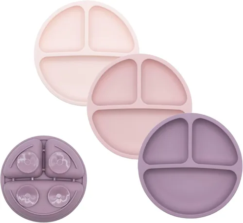 Miniatura 36 de WeeSprout - Platos de succión para bebés y niños pequeños con tapas, 100% silicona, diseño dividido para comedores selectivos, aptos para microondas