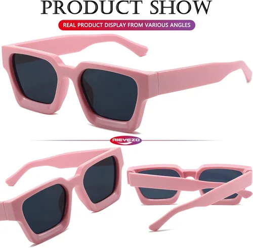 Miniatura 28 de AIEYEZO Gafas de sol cuadradas para mujeres y hombres, gafas de sol cuadradas con montura gruesa, estilo de diseñador simple