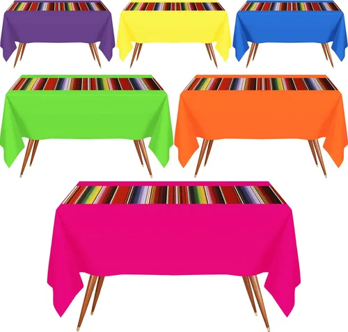 Hosuly Mantel de plástico para fiesta mexicana, 6 unidades, 54 x 108 pulgadas, mantel de plástico a rayas para decoración de fiesta mexicana (puro