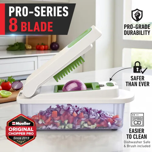 Miniatura 3 de Mueller Pro-Series 10 en 1 - Picadora de verduras, 8 hojas, cebollas, cortadora en cubitos, de huevos con recipiente, cortadora de patatas fritas