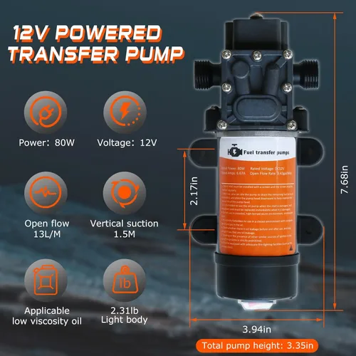 Miniatura 3 de Juego de bomba de transferencia de combustible de 12 V, mueve hasta 120 galones de gas o diésel por hora con motor de 80 W CC, adecuado