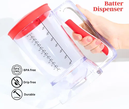 Miniatura 3 de Vertedor de panqueques y dispensador de masa para cupcakes sin desorden Capacidad de 4 tazas Control de vertido de precisión y mango fácil