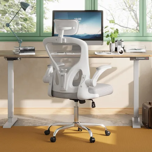 Miniatura 2 de DEVAISE Silla de oficina, silla de escritorio ergonómica de malla con respaldo alto con reposabrazos abatibles, reposacabezas ajustable y soporte