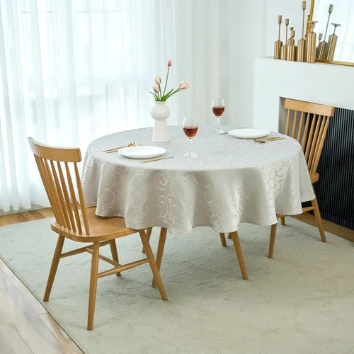 Miniatura 17 de Marina Decoration Mantel jacquard impermeable grueso elegante con ramas de damasco sólido de alta calidad, decorativo para el hogar, cocina, Crema