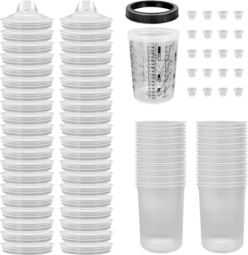 KREFINISH Rociador de pintura desechable para mezclar vasos y sistema de tapa para pistola de pulverización HVLP, kit de pistola de pintura de coche