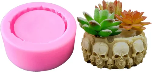 Miniatura 7 de Molde de silicona para macetas suculentas con calavera superpuesta, florero, molde de cemento, yeso, resina epoxi, cepillo, portavelas, molde