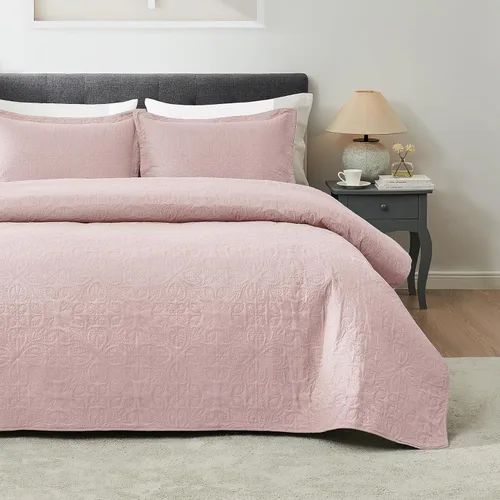 Miniatura 20 de Hansleep - Juego de edredón de tamaño King en verde oliva - Colcha de damasco ultrasónica para todas las estaciones, juego de ropa de cama suave