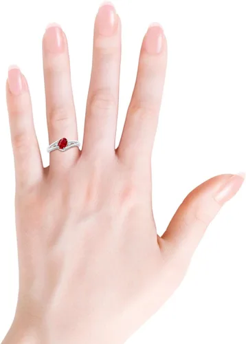 Miniatura 4 de Angara Natural Ruby and Diamond Split Shank Ring for Women for Wedding, Anniversary, Engagement in 925 Silver 14K Solid GoldPlatinum 950 - July