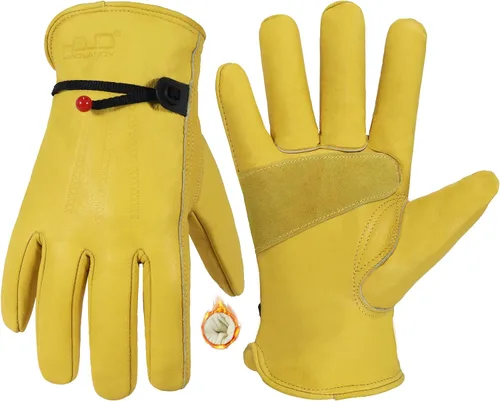 Miniatura 7 de HANDLANDY Guantes de trabajo de invierno para hombres y mujeres, repelentes al agua, guantes de trabajo de cuero genuino aislados para clima frío