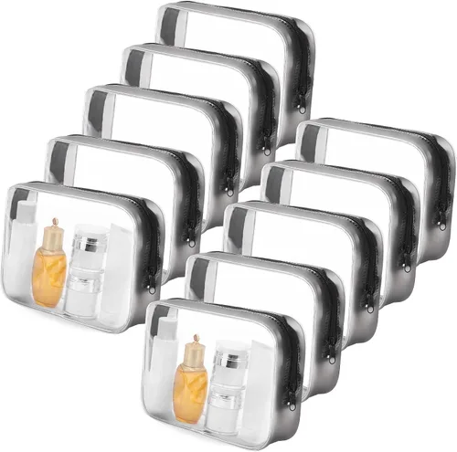 Miniatura 18 de Tbestmax 10 Piezas Bolsas de Cosméticos Transparentes Bolsas de Maquillaje Portátiles Impermeables Bolsas de Artículos de Tocador de Viaje Negro