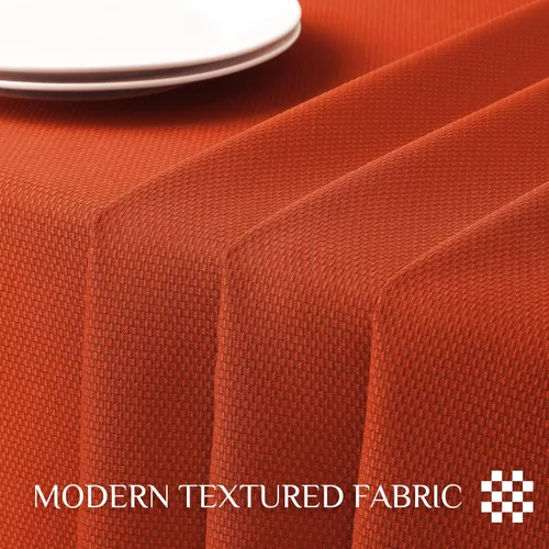 Miniatura 5 de Softalker - Mantel rectangular tejido con textura, jacquard de otoño color naranja quemado, impermeable, fácil de limpiar, resistente a las manchas