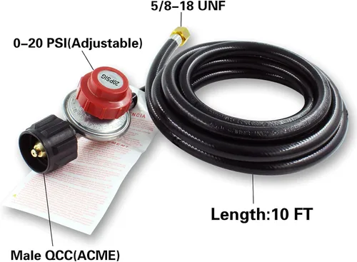 Miniatura 7 de MENSI Manguera reguladora de propano ajustable de 10 pies y 20 PSI con orificio de latón y kit mezclador de aire de 150,000 BTU para hoguera