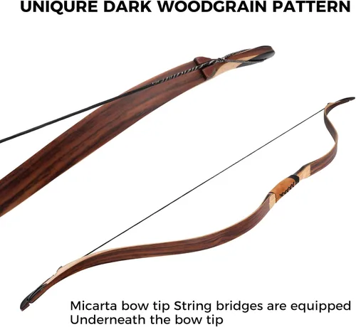 Miniatura 3 de Deerseeker Outdoor Arco largo tradicional de 52 pulgadas, hecho a mano, arcos recurvos ambidiestros, juego de arco de caballo tártaro para adultos