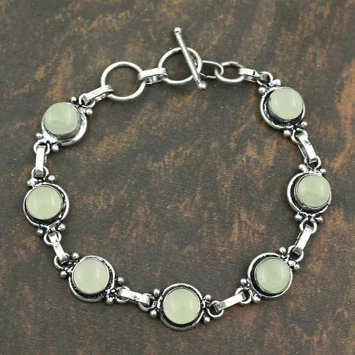 Miniatura 89 de Round Shape Natural & Synthetic Gemstones Silver Plated Bracelets for Women - Vintage Bohemian Style Handmade Birthstone Adjustable Link Bracelet