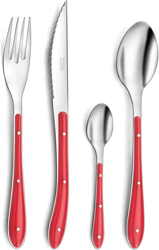 AMEFA Bistro - Juego de cubiertos (24 unidades), color rojo