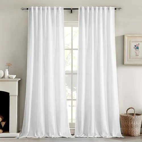 Miniatura 8 de MIULEE Cortinas de lino blanco de 108 pulgadas de largo para dormitorio, sala de estar, cortinas de ventana con textura de lino suave y grueso, Lino