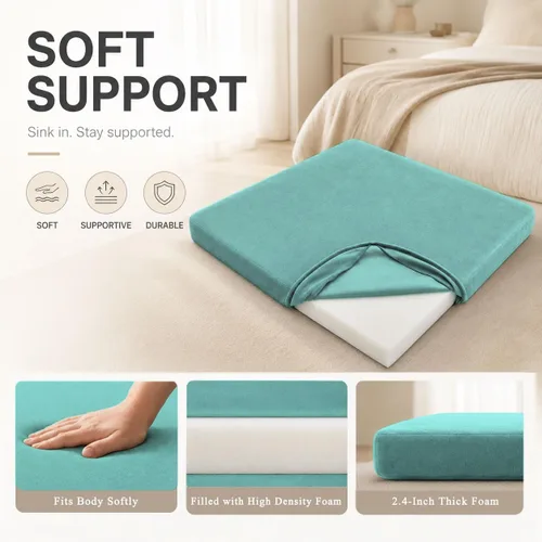 Miniatura 3 de Velvet Zabuton - Tapete de meditación, almohada grande para adultos y cojín de meditación de yoga, asiento de espuma de alta densidad con funda Verde