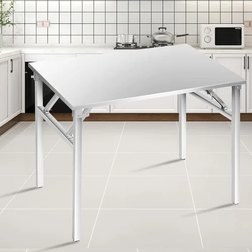 Miniatura 2 de Mesa plegable pequeña de acero inoxidable, mesa de comedor portátil para campamento, picnic, fiesta, sin montaje, escritorio plegable pequeño