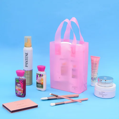 Miniatura 5 de Prime Line Packaging Bolsas de regalo rosadas, bolsas de regalo de plástico esmerilado con asas para pequeñas empresas, golosinas, compras