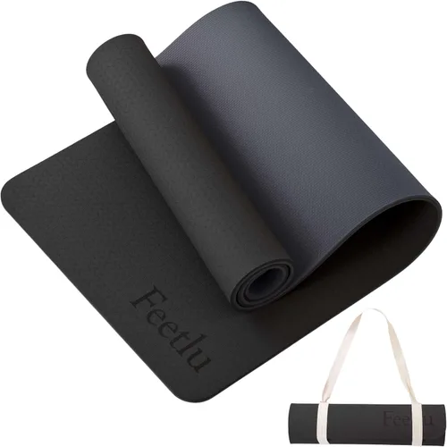 Tapete de yoga para ejercicios extra grueso con correa - 2/5 pulgadas (10 mm), tapete antideslizante para entrenamiento de yoga, pilates y