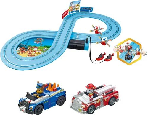 Carrera First Paw Patrol - Pista de Carreras de Autos con Ranura - Incluye 2 Autos: Chase y Marshall - Juego de Carreras para Principiantes a