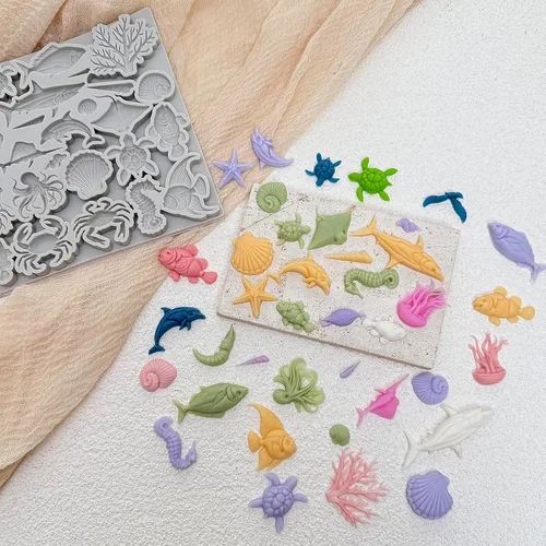 Miniatura 5 de Molde de silicona para pastel de temática marina, concha, coral, concha, tortuga, tiburón, forma de tiburón, para chocolate, caramelo, hielo, canle