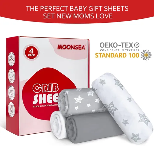 Miniatura 3 de Sábanas de cuna para niños o niñas, paquete de 4, sábana bajera ajustada para cuna de tamaño estándar y colchones para niños pequeños, sábanas