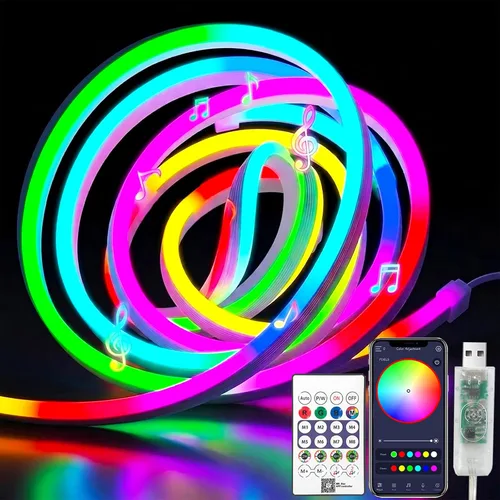 Miniatura 12 de Tira de luz LED de neón inteligente IC de 6.56 pies, tira de luz LED con aplicación/control remoto, cambio de color, sincronización de música, tira