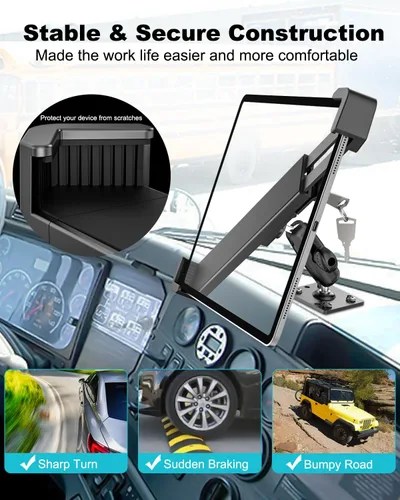 Miniatura 2 de Soporte de seguridad para tableta de automóvil, soporte industrial resistente para tableta con cerradura y llave, soporte antirrobo giratorio