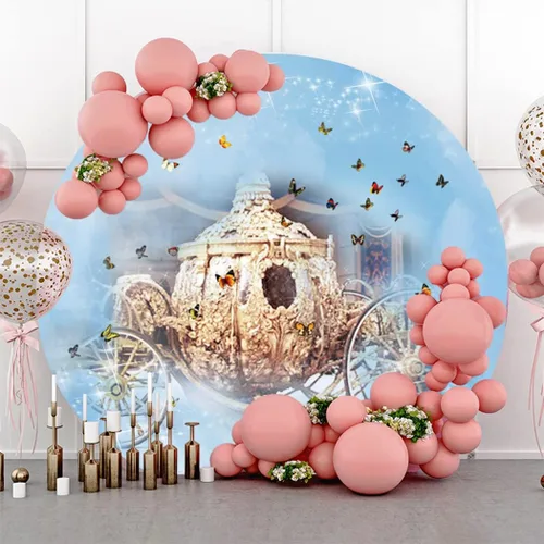 Miniatura 2 de Leyiyi Cubierta de fondo redonda de poliéster de 7.2 x 7.2 pies, diseño de princesa de ensueño, mariposa, luces brillantes, cuento de hadas