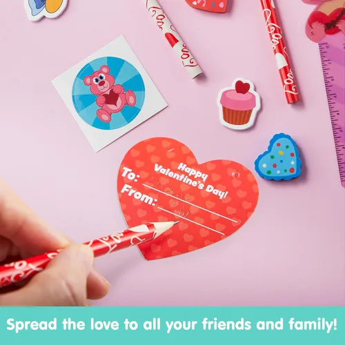 Miniatura 6 de JOYIN Paquete de 28 regalos de papelería para el día de San Valentín para niños, bolsas de golosinas con juego de recuerdos de fiesta